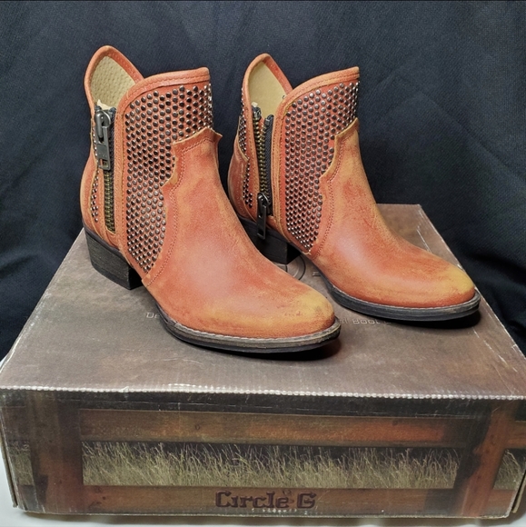 Circle G Corral Womens Studded Booties Ankle Boots Ladies 6.5M Orange Q0125 NEW - Picture 4 of 14